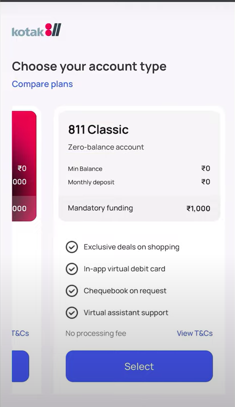 kotak 811 account types classic image